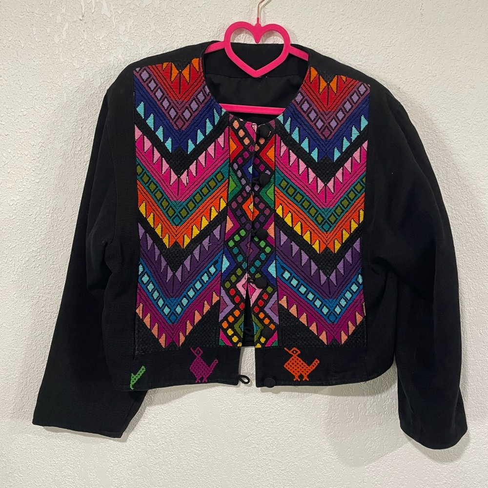 Colorful Bomber Jacket with Embroidered Geometric Pattern Women's Jacket